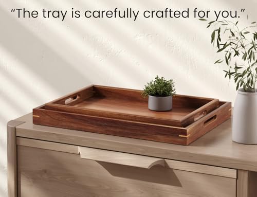 Fibogollo Set of 2 Acacia Wood Serving Tray with Handles - Image 5