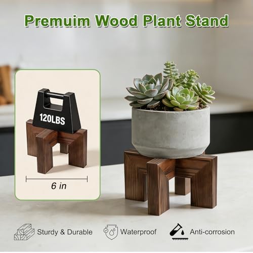 6" Wood Plant Stand ,Single Floor Plant Holder ,Flower Pot Stand Walnut - Image 6