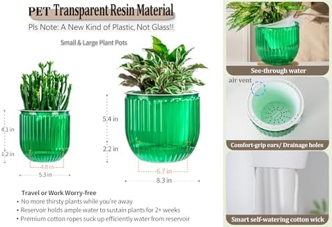 Melphoe Self Watering Pots for Indoor Plants Planter, 8.3/5.3 Inch 2 Pack Planters Self Watering Plant Pots for Flower, Houseplants, Succulent, African Violets and Cactus with Drainage - Image 6