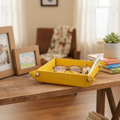 UnionBasic Small Valet Tray, Jewelry Tray for Rings Watches Earrings, Entryway Catchall Caddy for Coins Keys Change, Nightstand Bedside Valet Holder, Trays for Electronic Gadgets, Lemonade - Image 7