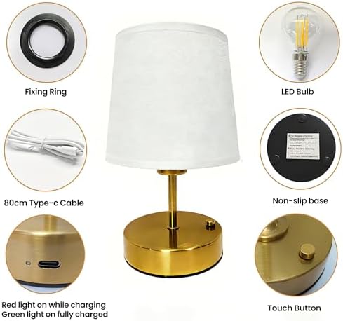 Gold Portable Cordless Table Lamp, Rechargeable Bedside Lamp, Mini - Image 5