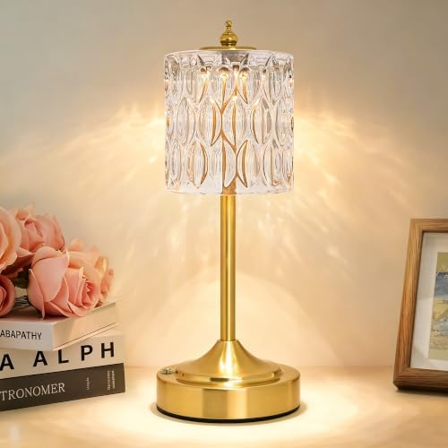 Cordless Table Lamp, 5200mAh Rechargeable Clear Glass Touch Lamp by FFVU