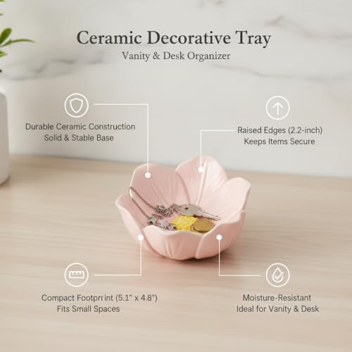 Ceramic Tulip Flower Catchall Tray, Small Decorative Dish for Jewelry Keys Coins, Compact Vanity Organizer with Raised Edges - Image 4
