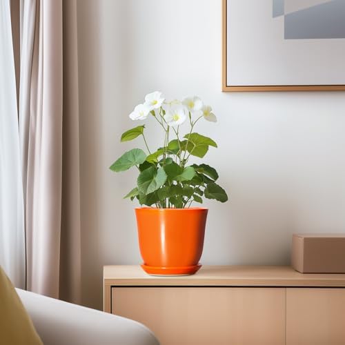5.6 Inch Plant Pot - Ceramic Pots for Plants Indoor Outdoor, Succulent Pot with Drainage Hole and Saucer, Round Modern Flower Pots, Garden Home Room Decor, Gifts for Plant Lovers, Orange - Image 6