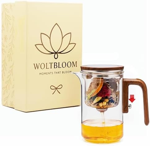 Enchanti Tea Pot - Modern Glass Infuser Teapot - Water Separation Magic Teapot with Heat-Resistant Handle - Elegant Gift Box & Writable Card - Perfect for Loose Leaf Tea - 600 ML (20oz) by WOLTBLOOM