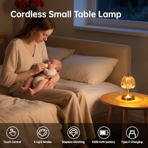 Shenmoyl Set of 2 Tulip Table Lamp with 5200mAh Battery & Touch Control, Cordless Small Table Lamp with 3 Colors, Rechargeable Battery Operated Table Lamps for Nightstand, Bedroom (Amber Tulip) - Image 2