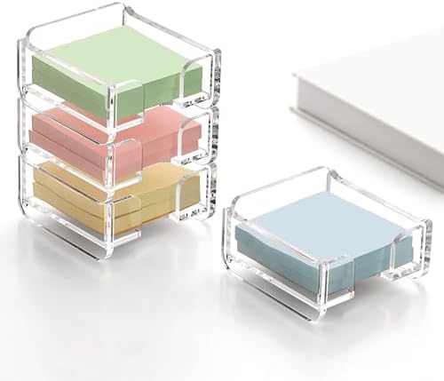 SANRUI Acrylic Sticky Note Holder, 3x3 Inch Stackable Notepad Holder, Clear - Image 6