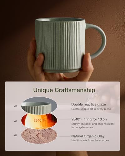 famiware Coffee Mug Set of 8, Star 12 oz Ceramic Mugs Cups Set with Handle - Image 3