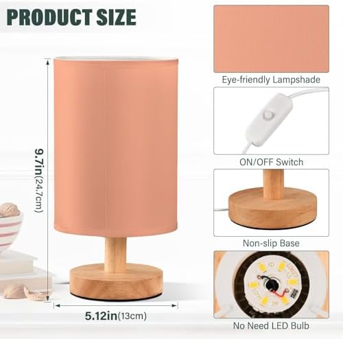 DOMIKING Light Salmon Print Bedside Table Lamp for Bedroom Small Lamps for Nightstand Lamp with Non-Slip Base Desk Lamps for Living Room Dorm Office Kids Room - Image 3