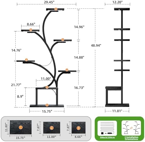 BACEKOLL Plant Stand Indoor with Grow Light, 7 Tier 49" Lighted Plant Shelf - Image 6