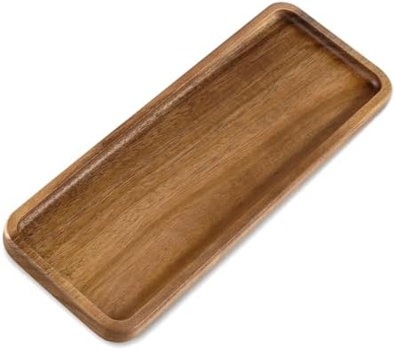 Small Acacia Wood Serving Tray, Wooden Decorative Tray for Coffee Table, Kitchen, Bathroom Counter - Rectangular Wood Platter for Candles, Perfume, Snacks (11.4 x 4.1 x 0.6 in) by TJPOP