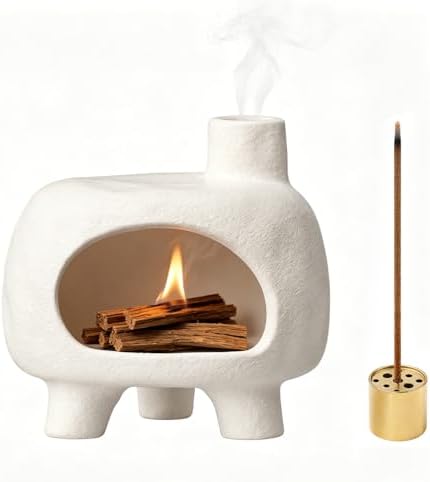 Ceramic Incense Holder, Handmade Palo Santo Holder Burner Mini Chimney for Cone or Resin Incense, Sage Sticks, Tealight Candles, Meditation Room, Cleansing House Negative Energy (White) by DiscoverYourWorldwithBerallo-BeYourOwnRoyalty
