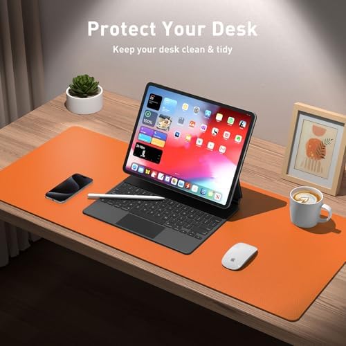 Aothia Leather Desk Pad Protector, Office Desk Mat, Large Mouse Pad, Non-Slip PU Leather Desk Blotter, Laptop Desk Pad, Waterproof Desk Writing Pad for Office and Home (48"x17", Hermes Orange) - Image 3