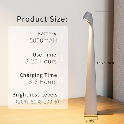 HAPYGI Cordless Rechargeable Reading Metal Table Lamp, 3-Level Brightness - Image 2