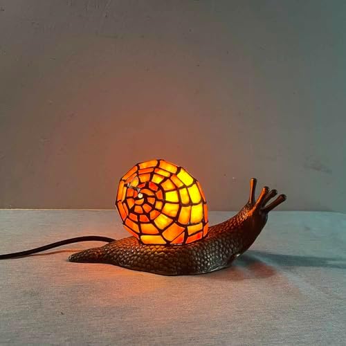 Bieye L10963 Tiffany Style Stained Glass Land Snail Accent Lamp, Orange - Image 6