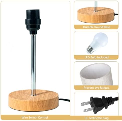 RISLG 2 Pack Small Table Lamps, Bedside Lamps for Nightstand with Wire Switch, Modern Minimalist Desk Lamp with Linen Fabric Shade for Dorm Kids Room Living Room Office Bedroom, Bulb Included-L - Image 3