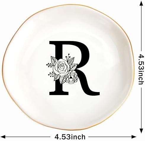 JoycuFF Initial R Ceramic Jewelry Tray, Bridesmaid Bride Gifts, Mothers Day Christmas Anniversary Engagement Birthday Gifts for Women Couples, Trinket Dish for Rings Earrings Necklaces Bracelets Keys - Image 6