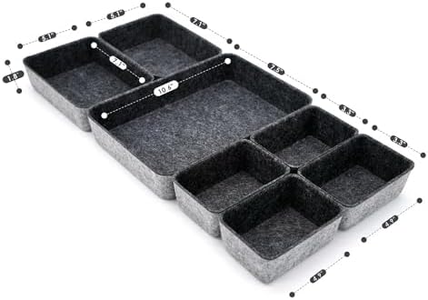 Welaxy 7pc Shallow Felt Desk Drawer Organizers Trays Charcoal Storage Bins - Image 2