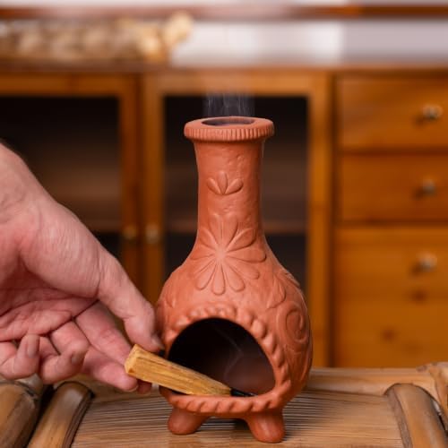 Handmade Palo Santo & Sage Burning Dish, Mini Floral Chiminea Smudge Bowl - Image 2