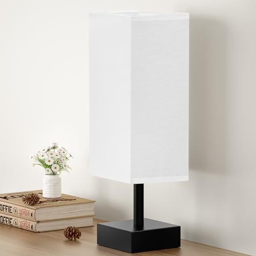 aooshine Small Bedside Table Lamp for Bedroom - Square White Fabric Shade by Aooshine