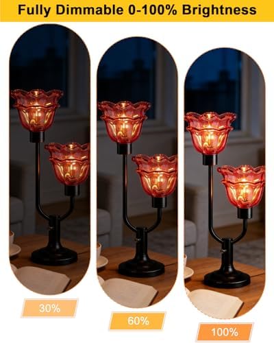 Lightdot Mid Century Modern Table Lamp Red Flower Glass Lamp Gift Dimmable - Image 3