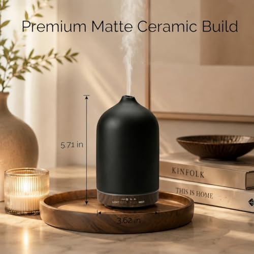 Ceramic 200ml Essential Oil Diffuser Timer 7 Soft Mood LED Lights - Image 2