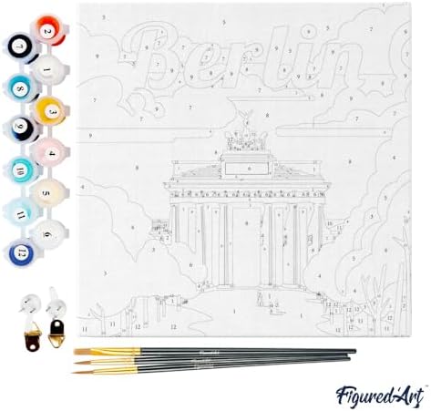 Figured'Art Mini Paint by Numbers Kit for Adults with Frame Travel Poster Berlin Small Format 8"x8" - Craft Art Painting DIY Canvas Already Stretched on a Wooden Frame - Image 4