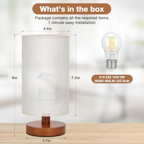 Fenmzee Small Table Lamps (Cream Shade - Walnut Base, 9" Inline Control) - Image 3