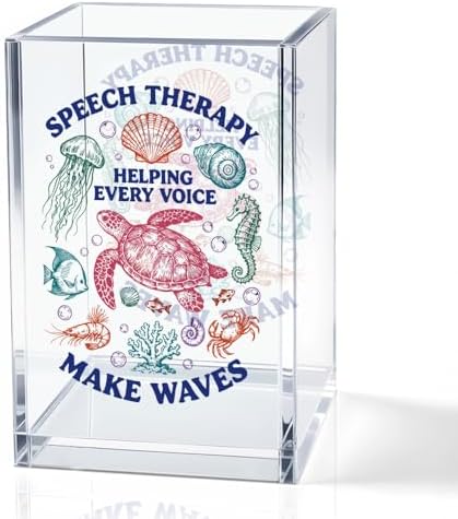 Speech Therapy Helping Every Voice Acrylic Pencil Holder Cup, Autism Awareness Gifts for Special Education Teacher, Funny Ocean Animals SLP Pen Holder for Women Speech Therapist, SLPA Gifts by QYUVK