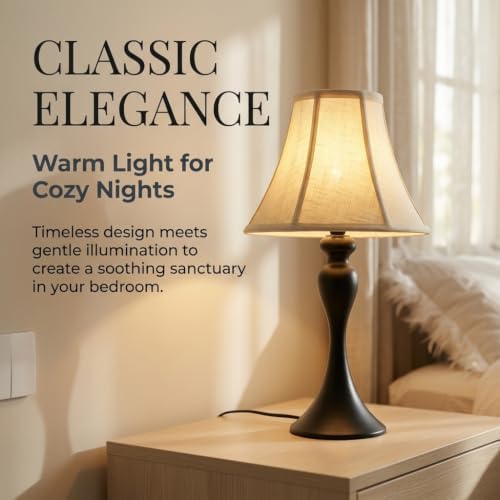 Traditional Table Lamp, Vintage Desk Lamp for Living Room with Fabric Shade, Farmhouse Bedside Lamp Black Finish for Bedroom Hotel Nightstand Office (Pack-01) - Image 2
