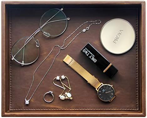 Vixdonos Leather Valet Tray Rectangular Catchall Tray Counter Organizer for Key,Jewelry,Perfume,Glasses and Watches(Brown) by Vixdonos