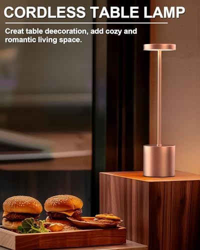 Swinerton Cordless Table Lamps Rechargeable, Portable LED Desk Lamp, 5000mAh Battery Powered Wireless Table Light - 3 Color Dimmable Lighting for Restaurant Dining Patio Outdoor Bedroom(Rose Gold) - Image 6
