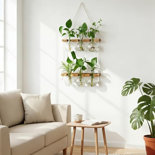 Renmxj Plant Propagation Station Wall Hanging with 2 Tiered Wooden Stand - Image 5
