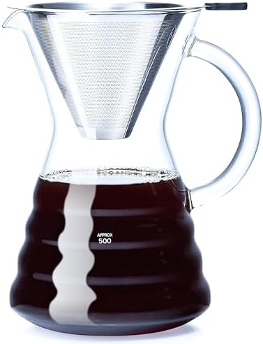 Unbreakable - Pour Over Coffee Maker with Permanent Stainless Filter 27 fl oz, Thickened Heat-Resistant Borosilicate Glass Dripper Coffee Brewer, Stovetop Safe by Unbreakable