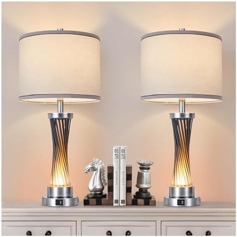 3-Way Dimmable Table Lamp Set of 2,Touch Control Lamp with Night Light,Modern Blue Crystal Table Lamps for Bedroom,Living Room，Bedside Lamps with USB A+C Ports，Fabric Lampshade(Blubs Included) by Illuminatingyoumeandhim