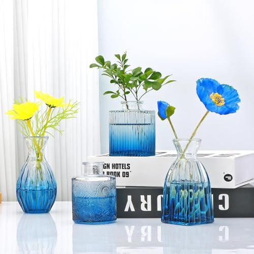 Glass Bud Vases 4 Pack, Small Deepblue Flower Vases for Wedding Centerpiece - Image 5