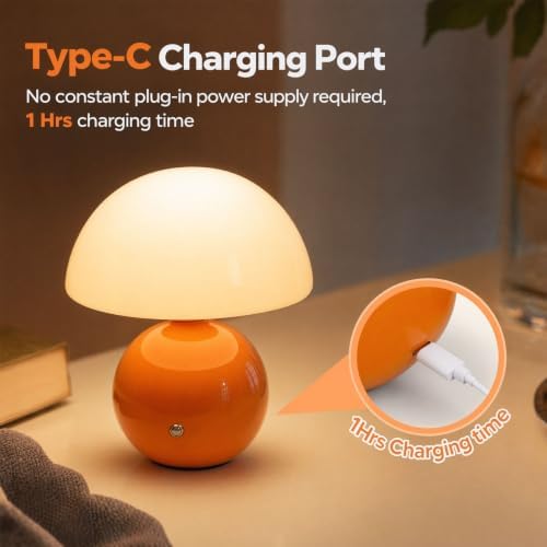 Senzoy Glass/Ceramic Mushroom Table Lamp, Orange Bedside Night Lamp - Image 5