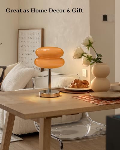 Cordless Orange Mushroom Lamp, Mid Century Modern Glass Lamp 6000mAh Rechargeable Small Table Lamps, Cute Cool Desk Lamps for Living Bedroom Nightstand Home Decor Aesthetic - Image 4