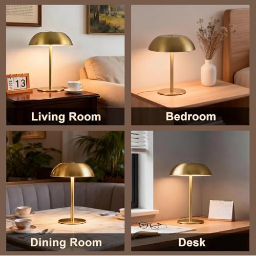 Small Rechargeable Lamp Cordless, LED Touch Battery Operated Table Lamp, Portable, Dimmable, Modern Home Decor, Desk, Bedroom, Bedside, Living Room, Kitchen, Patio, Restaurant, Bar, Gold - Image 7
