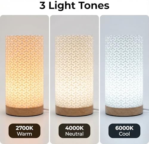 Small Bedside Lamp for Nightstand, 3D Printed Mini Table Lamp, 3 Color Temperatures Warm to Cool White, Cozy Small Lamp for Bedroom Dorm Tight Spaces, Ash Wood Base, 8.8 Inch Tall - Bubble - Image 4
