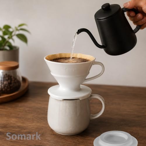 Pour Over Ceramic Coffee Dripper #2 Filters, with Drip Tray - Image 2