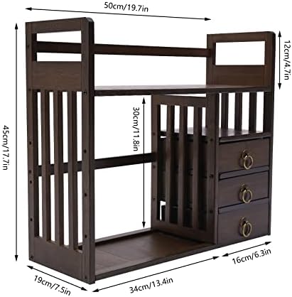 Bamboo Desktop Bookshelf with 3 Drawers, Tabletop Organizer - Image 3