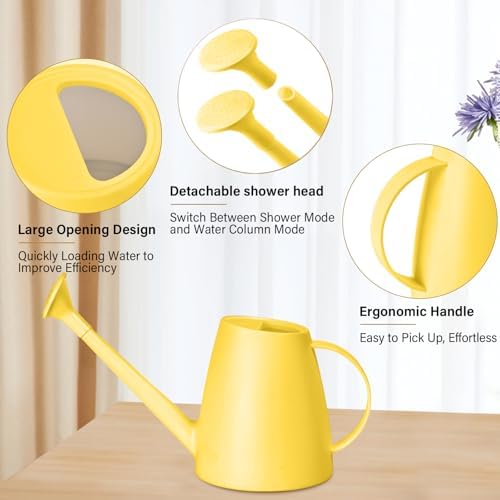 Plastic Watering Can - for Indoor and Outdoor House Plant Garden - with Long Spout - 1/2 Gallon - Yellow - Image 4