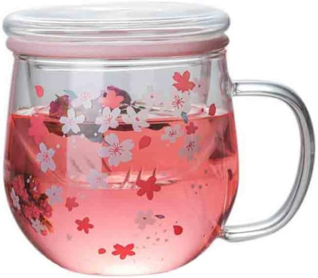 Sakura Glass Mug with Tea Infuser Filter and Lid Romantic Cherry Blossom Cup Tea Coffee Flower Tea Mug 300ml Gifts for Girls Women - Image 6