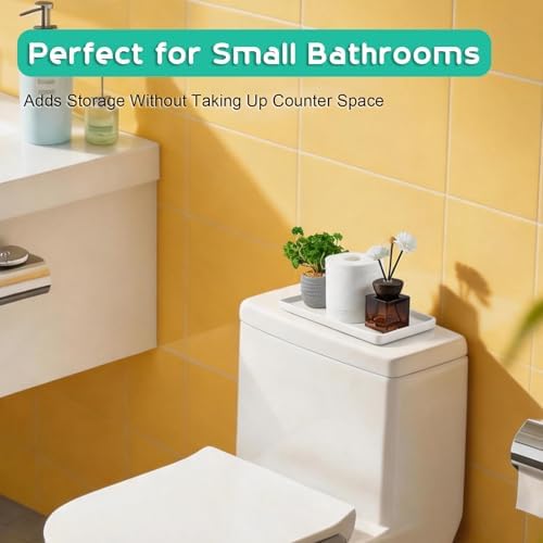 ALELION White Ceramic Bathroom Vanity Tray for Counter, Porcelain Tray for Toilet Tank, Soap Dispenser, Perfume, Jewelry, Candles, Coffee Table, Kitchen, Decorative Catchall Tray, 11.7 Inch - Image 2