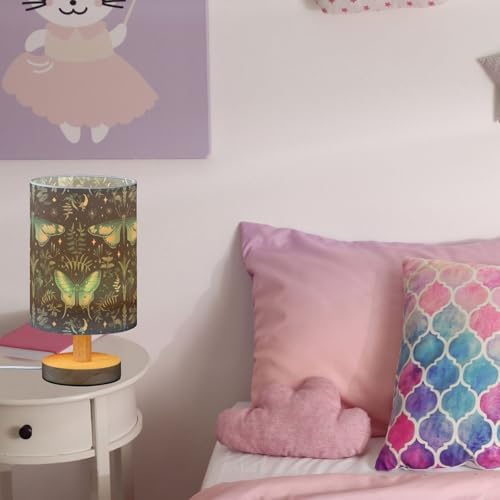 Fustylead Botanical Ferns Green Moth Mystical Black Bedside Table Lamps with USB Port for Bedroom Lamp Small Nightstand Lamp Sturdy Linen Shade Wooden Decorative Lamps for Living Room Home Dorm Kids - Image 5