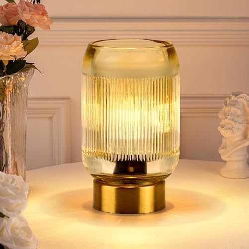 Small Battery Operated Lamp with Timer, Ribbed, Amber by SisiHokai