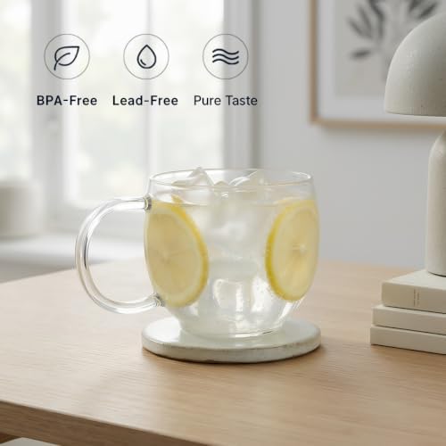 Aquach 16oz Glass Coffee Mugs Set of 2, Clear Borosilicate Tea Cups - Image 6
