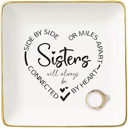 Side By Side Sisters Gift-Emotional Gifts for Women,Sister-in-Law Sister,Bestie,BFF,Best Friend Female Gifts-Unbiological Sister Gifts-Birthday Christmas Gifts-Jewelry Tray Trinket Holder Ring Dish by NZY