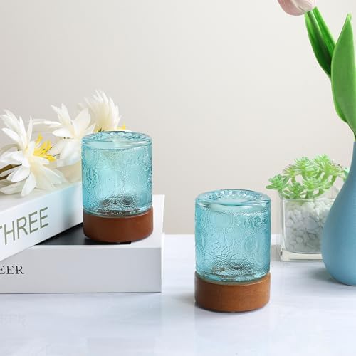 Mini Soft Warm Light Lamp Battery Operated Portable Night Light with Timer, Small Glass Vintage Dim Sleep Nightlights, Battery Powered Wireless Night Lights for Adults (1), Blue, M2-1-6 - Image 5